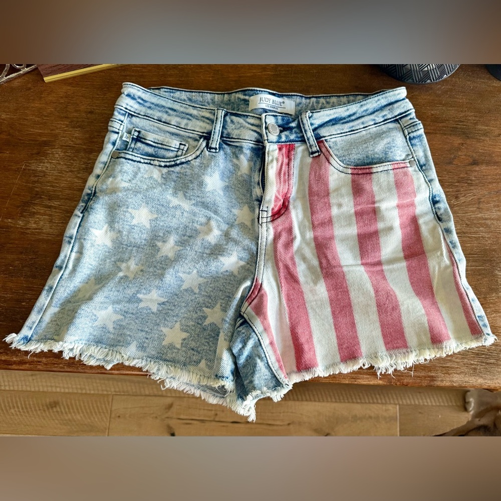 Judy Blue Red and Blue Jean Shorts with Patriotic Design